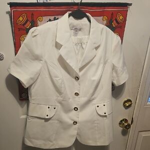 Doncaster White Short Sleeve Blazer with Button Details